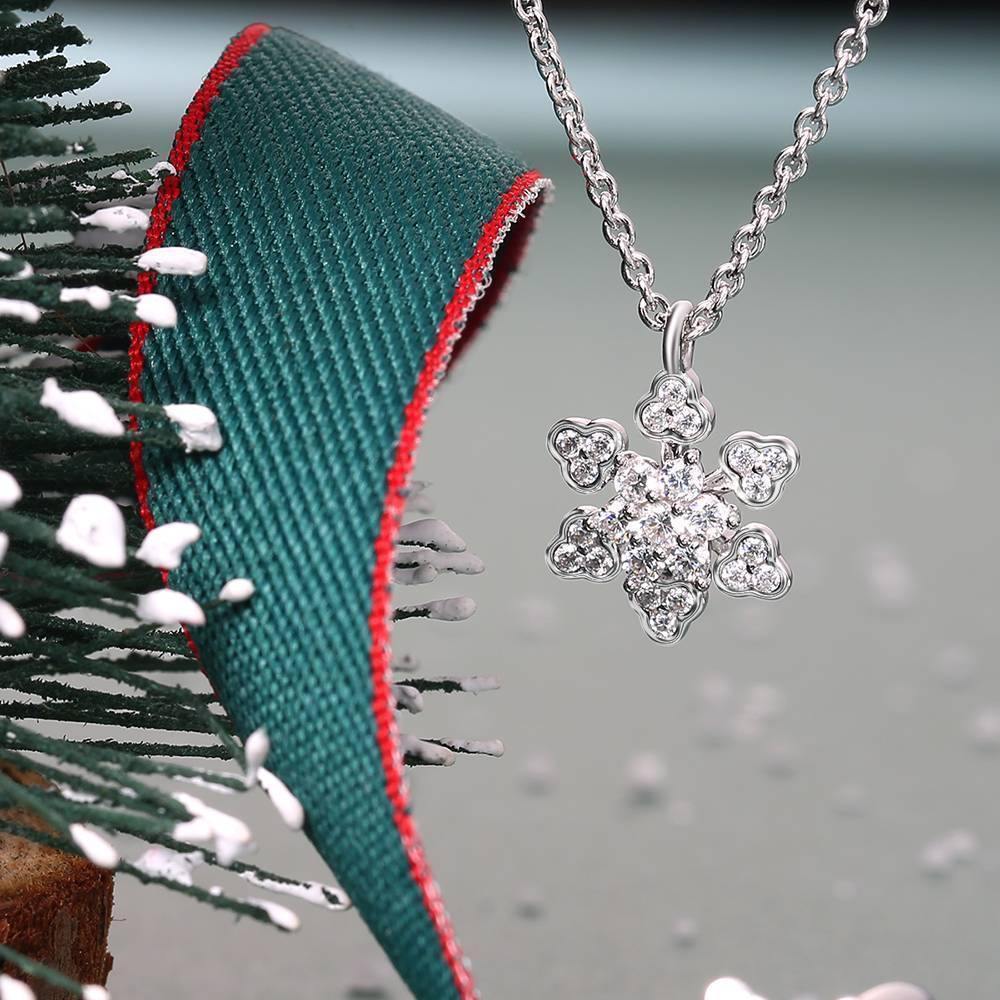 CZ Snowflake Necklace Platinum Plated Silver - soufeelus