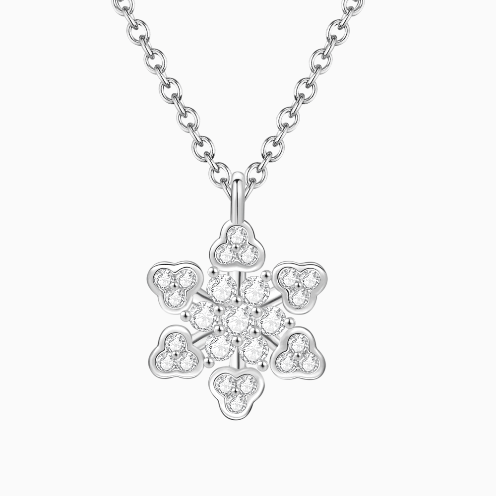 CZ Snowflake Necklace Platinum Plated Silver - soufeelus