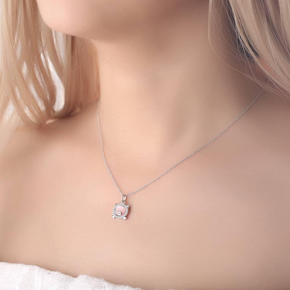 Soufeel Crystal Pink Pig Pendant Necklace Silver - soufeelus