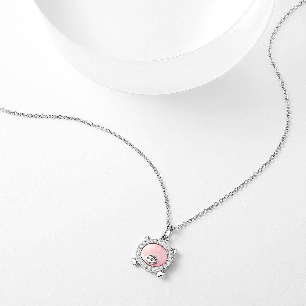 Soufeel Crystal Pink Pig Pendant Necklace Silver - soufeelus