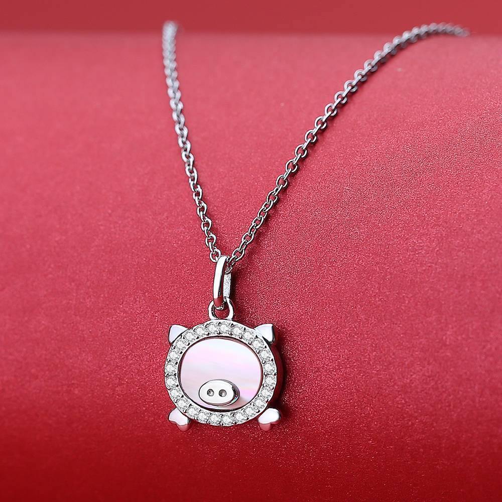 Soufeel Crystal Pink Pig Pendant Necklace Silver - soufeelus