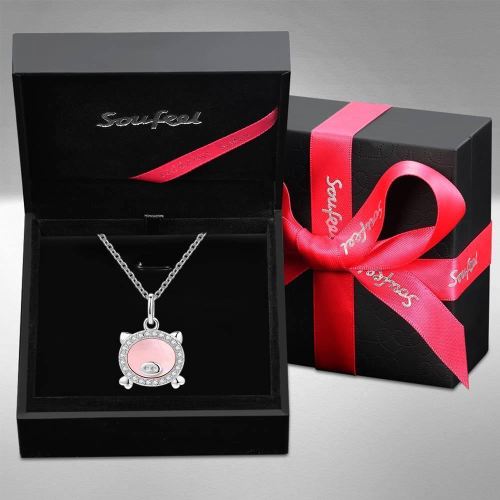Soufeel Crystal Pink Pig Pendant Necklace Silver - soufeelus