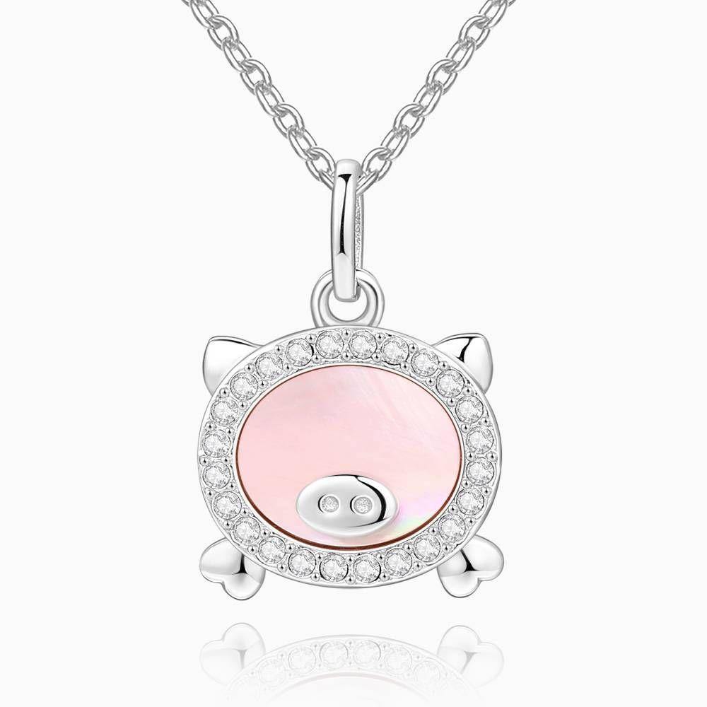 Soufeel Crystal Pink Pig Pendant Necklace Silver - soufeelus