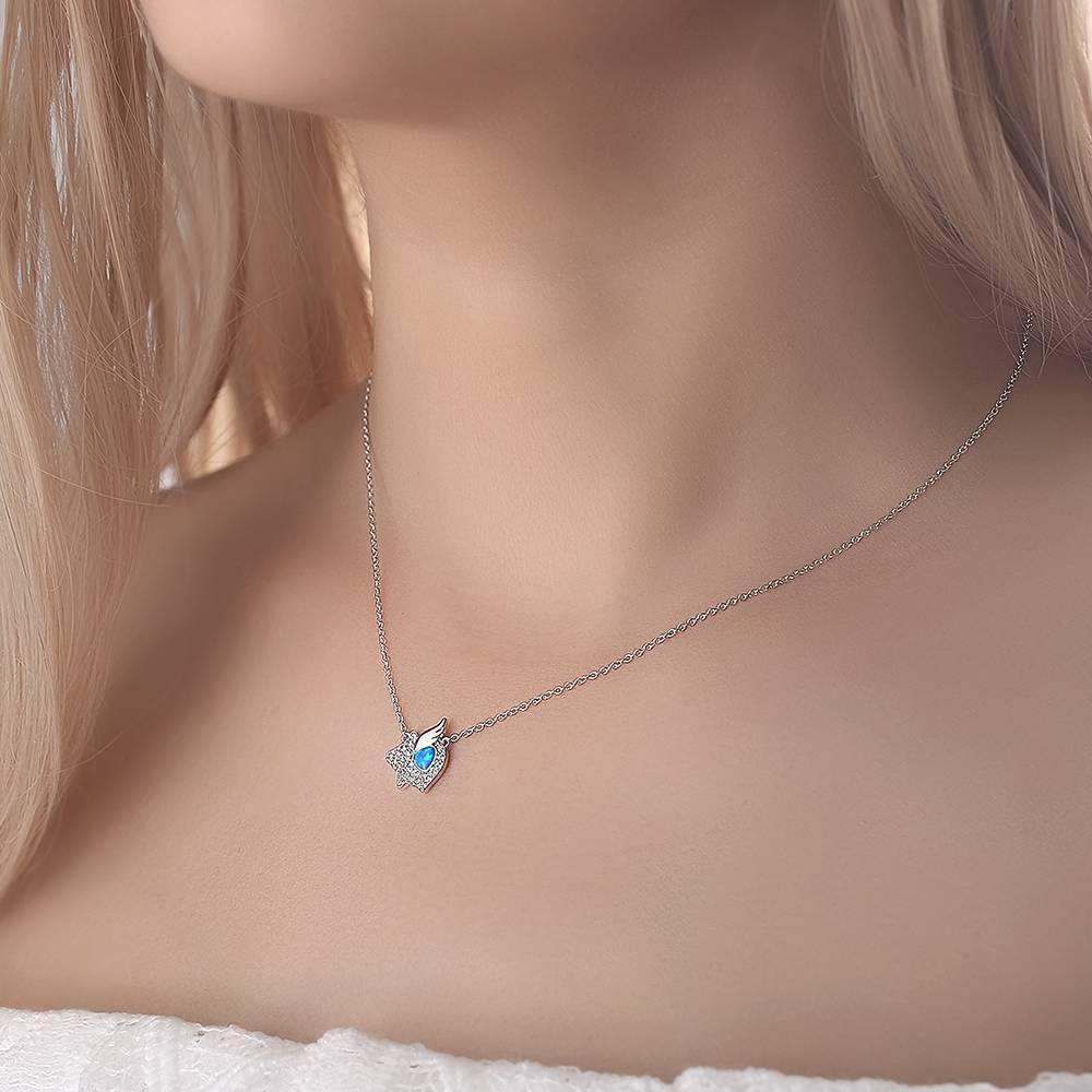 Opal Flying Pig Pendant Necklace Silver - soufeelus