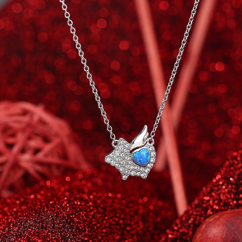 Opal Flying Pig Pendant Necklace Silver - soufeelus