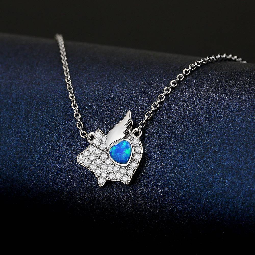 Opal Flying Pig Pendant Necklace Silver - soufeelus