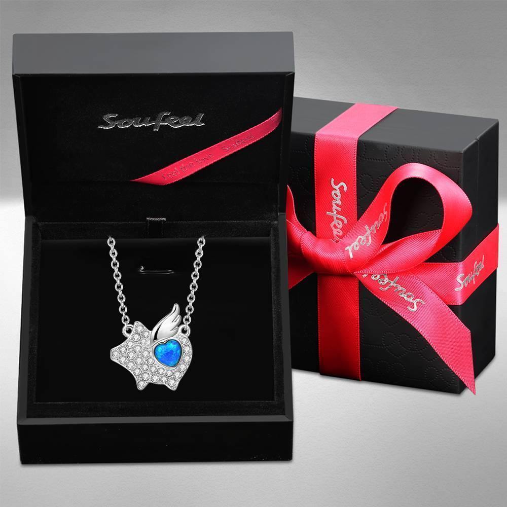 Opal Flying Pig Pendant Necklace Silver - soufeelus