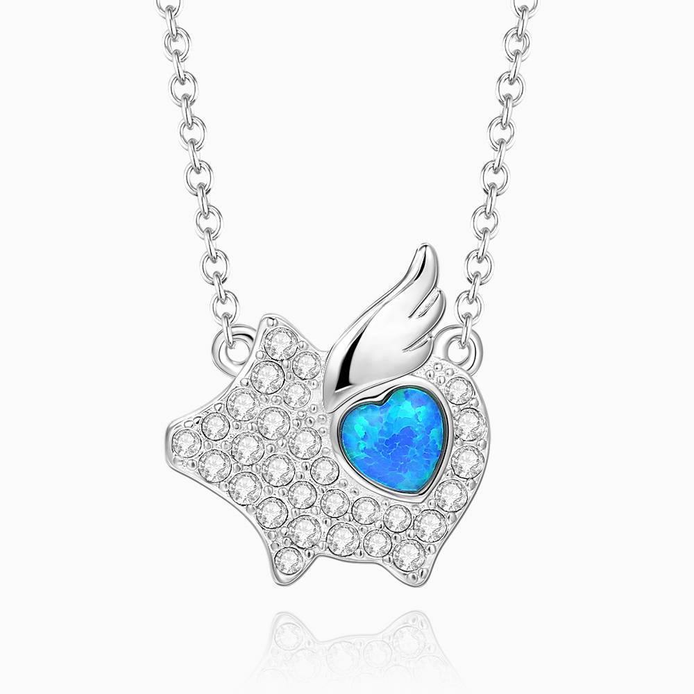 Opal Flying Pig Pendant Necklace Silver - soufeelus
