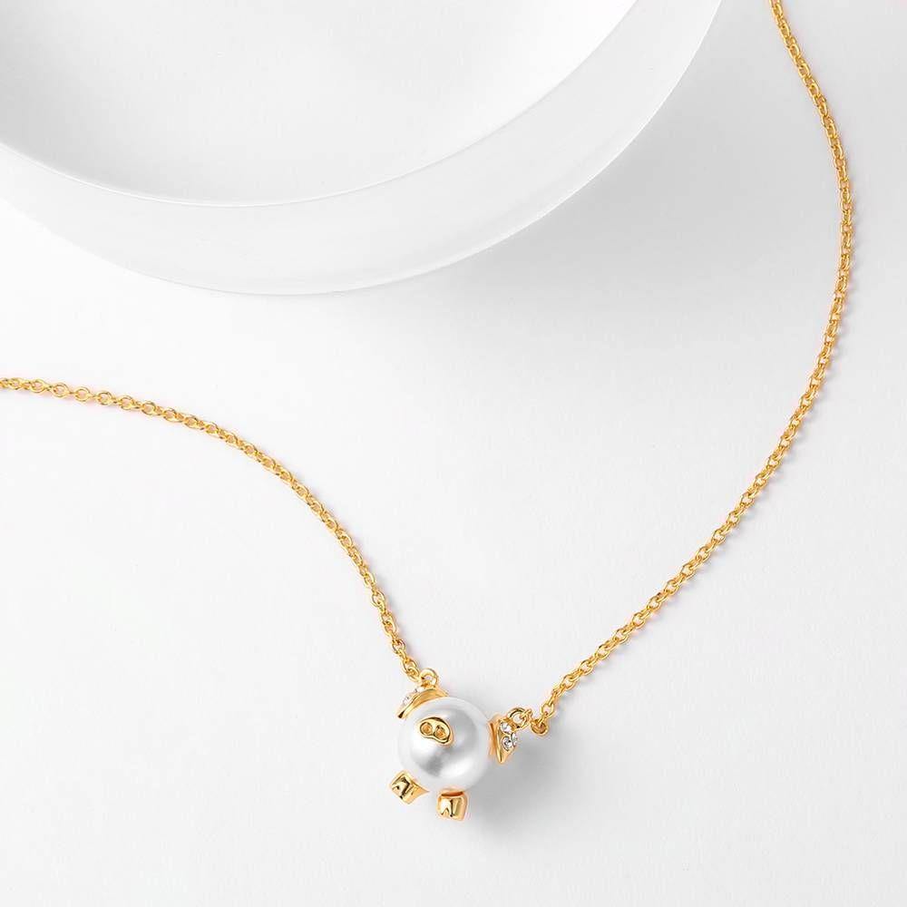 Pearl Pig Pendant Necklace 14K Gold Plated Silver - soufeelus