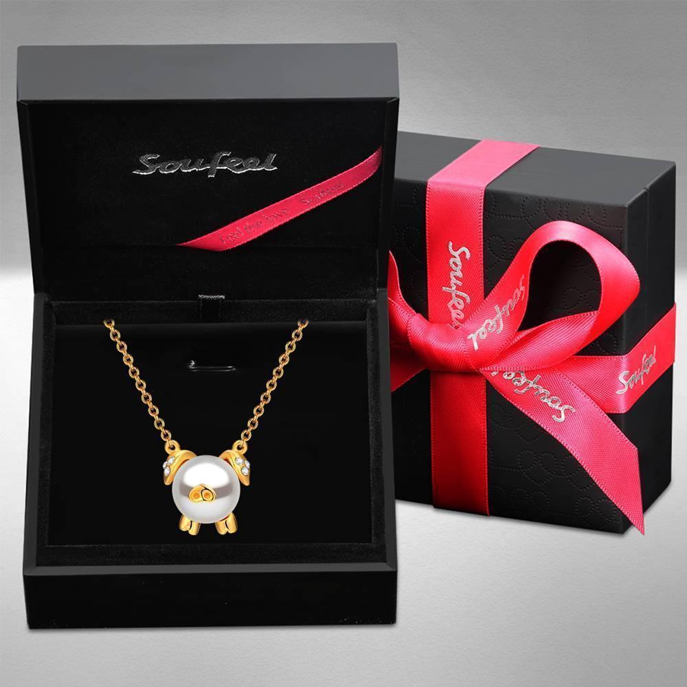 Pearl Pig Pendant Necklace 14K Gold Plated Silver - soufeelus