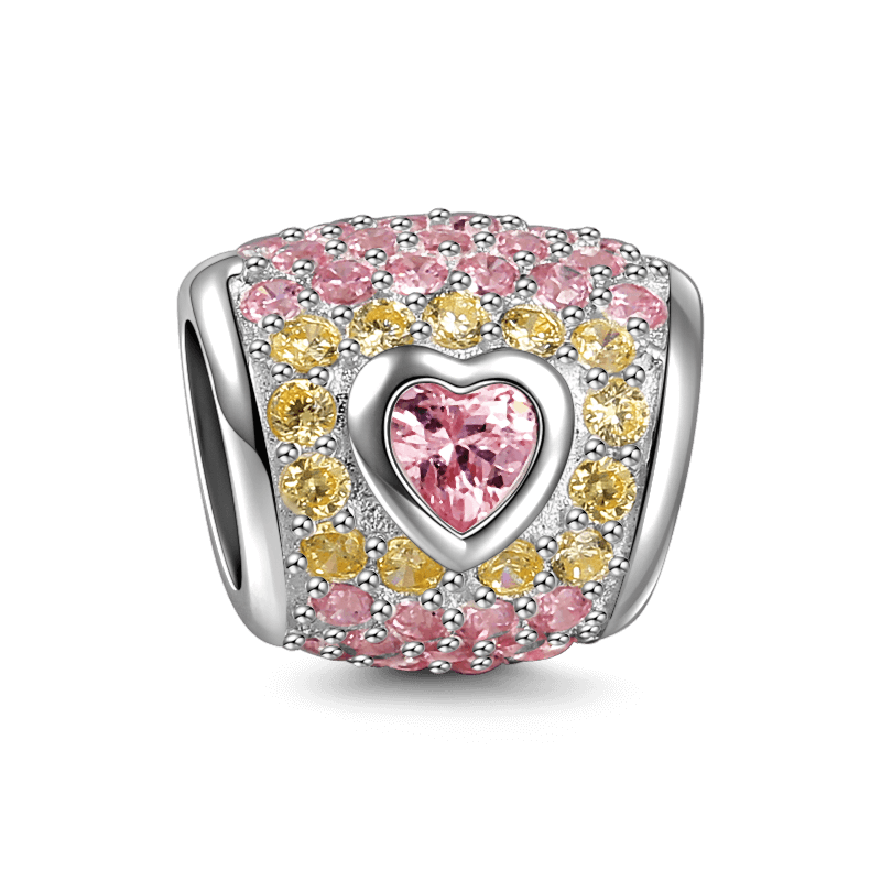 Pink Heart Crystal Oval Charm Silver - soufeelus