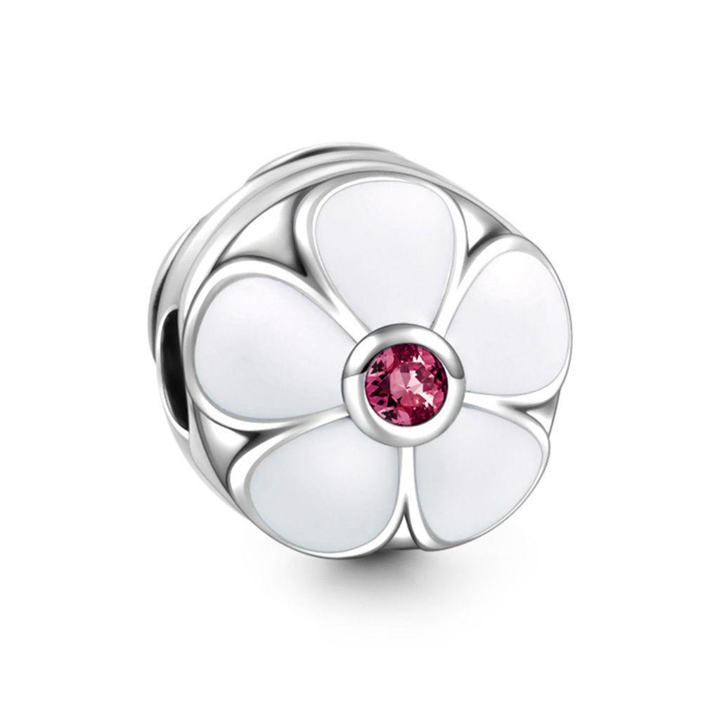 White Flower With CzStone Charm  Silver - soufeelus