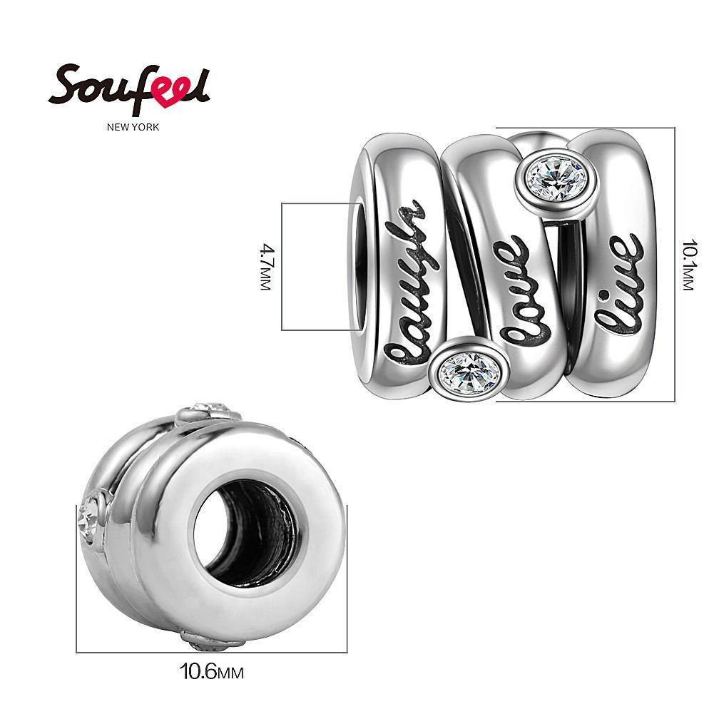 Soufeel Crystal Laugh-Love-Live Charm Silver - soufeelus