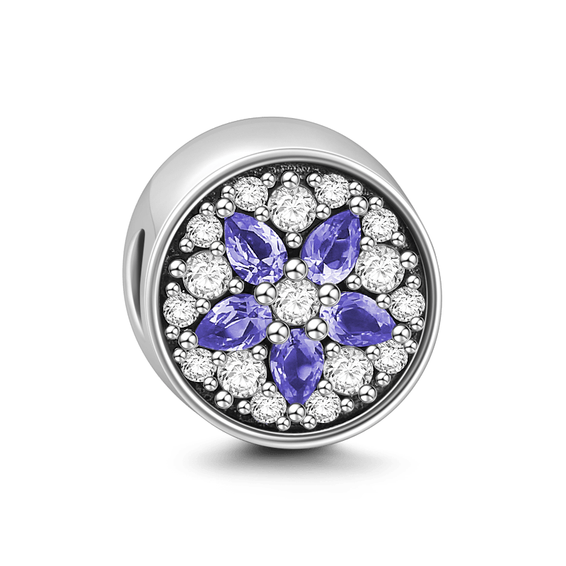 Purple Flower Crystal Charm Silver - soufeelus