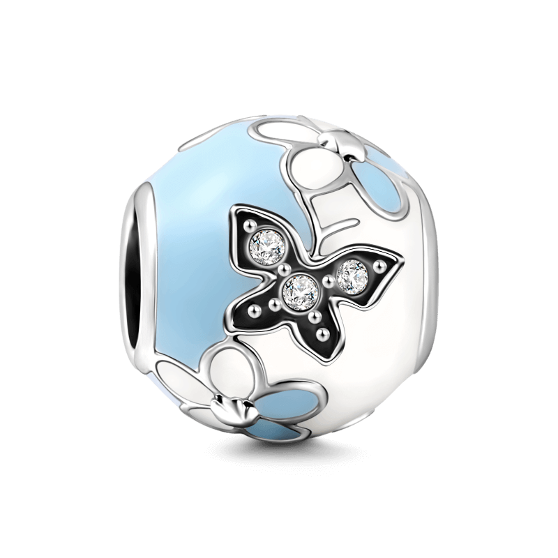 Blue Butterfly and Flowers Charm - soufeelus