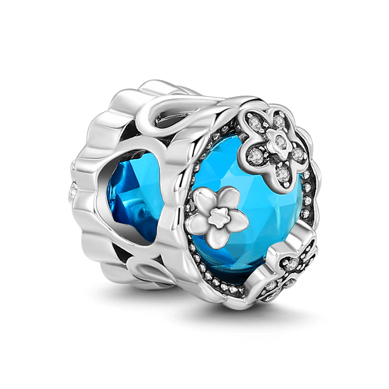 Blooming Flower Silver Charm with Blue Special Stone - soufeelus