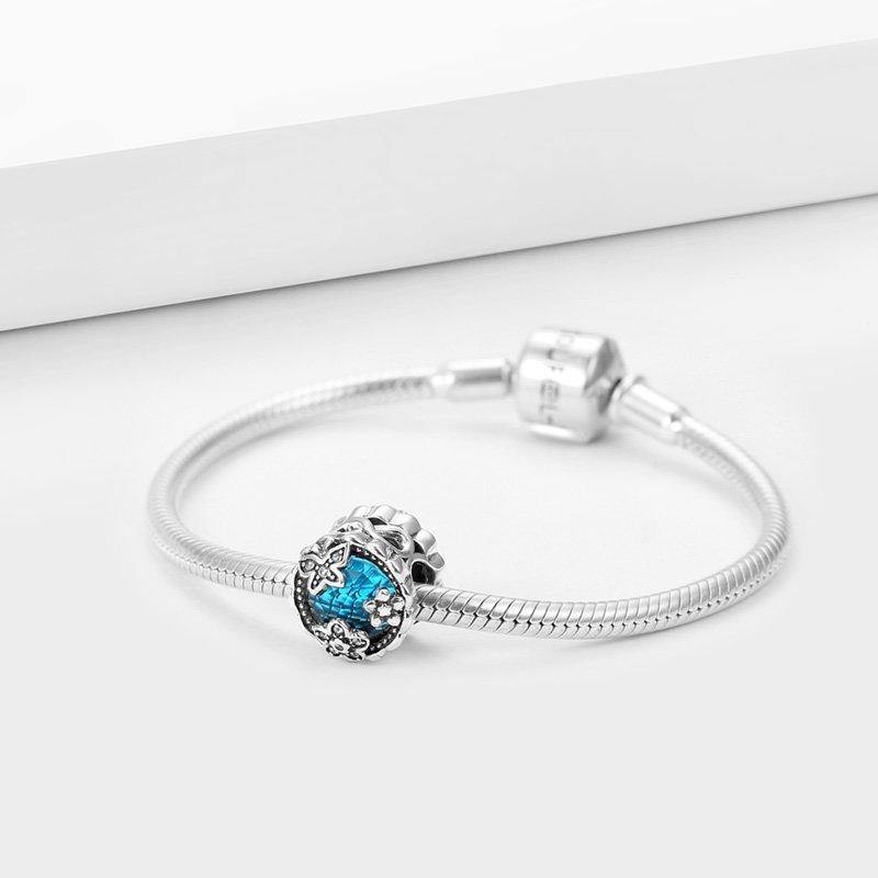 Blooming Flower Silver Charm with Blue Special Stone - soufeelus