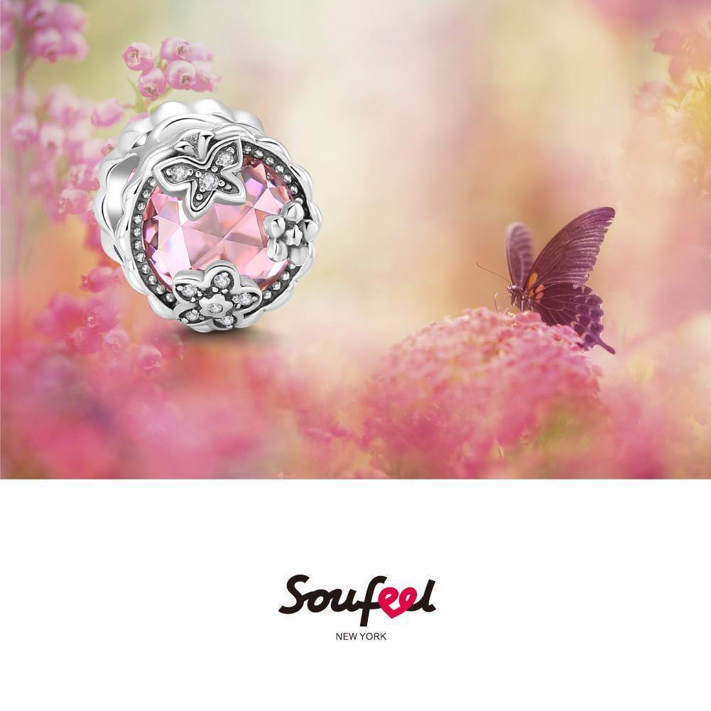 Blooming Flower Silver Charm with Pink Special Stone - soufeelus