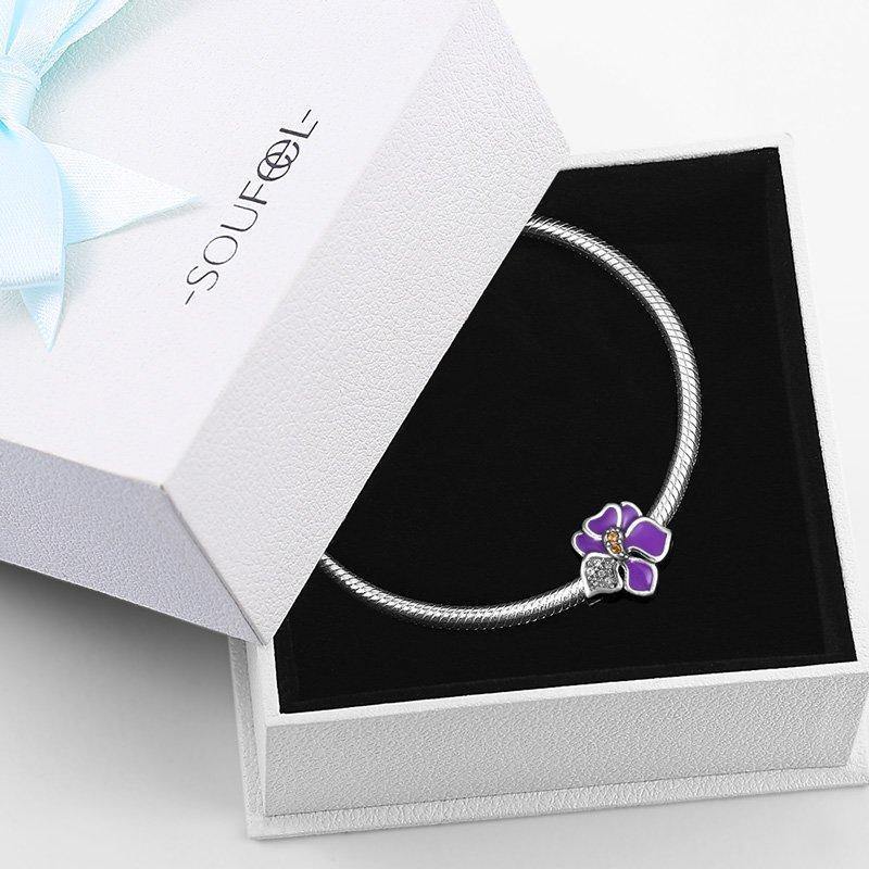 Purple Orchid Charm Silver with Soufeel Crystal - soufeelus