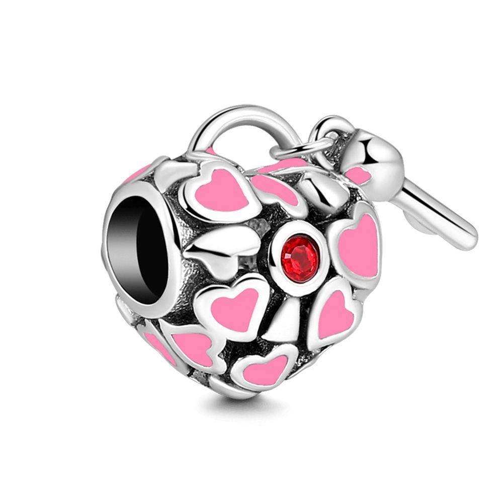 Locket and Pink Key Charm Silver - soufeelus