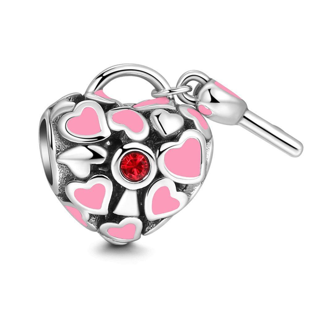 Locket and Pink Key Charm Silver - soufeelus