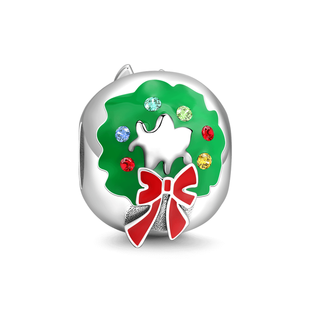 Soufeel Crystal Christmas Wreath Charm Silver - soufeelus