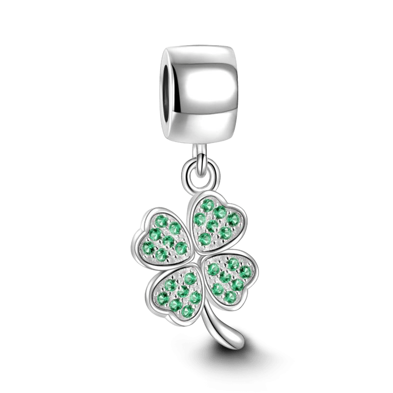 Green Four Leaf Clover Dangle Charm Silver - soufeelus