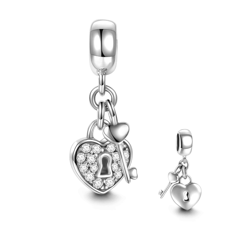 Key to Heart Dangle Charm Silver - soufeelus