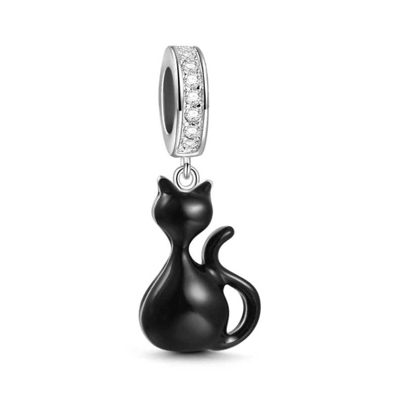 Black Cat Dangle Charm Silver - soufeelus