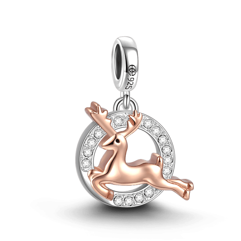 Christmas Reindeer Charm Rose Gold Plated Silver - soufeelus