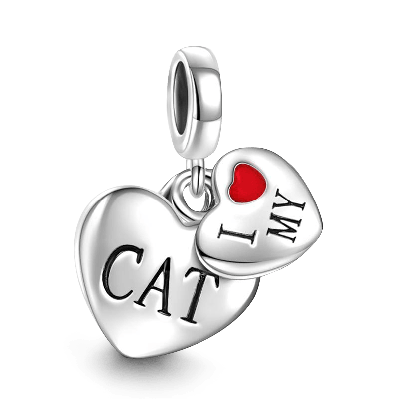 I Love My Cat Dangle Charm Silver - soufeelus