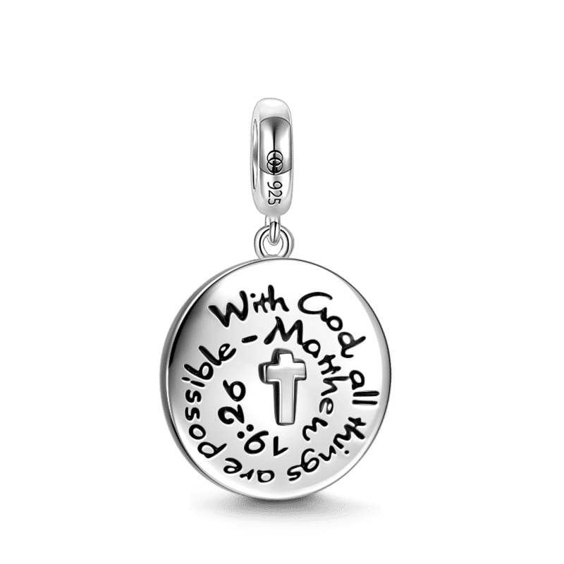 With God All Things Are Possible - Matthew 19:26" Dangle Charm Silver - soufeelus