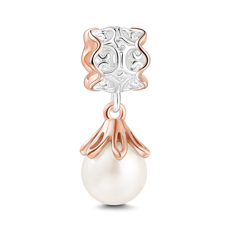 Bright Pearl Dangle Charm Rose Gold Plated Silver - soufeelus
