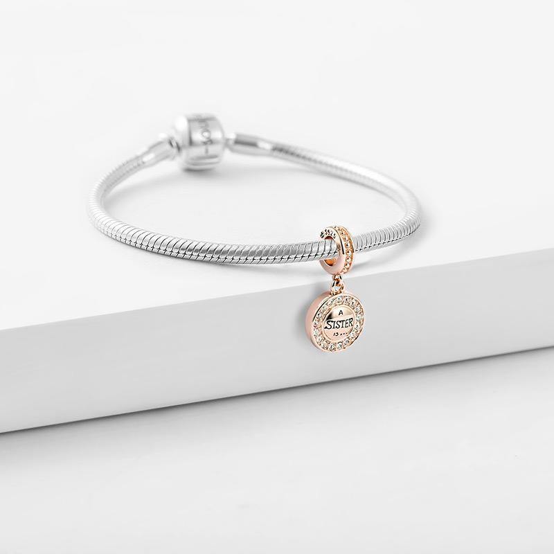 Sister is a Forever Friend Dangle Charm Rose Gold Plated Silver - soufeelus