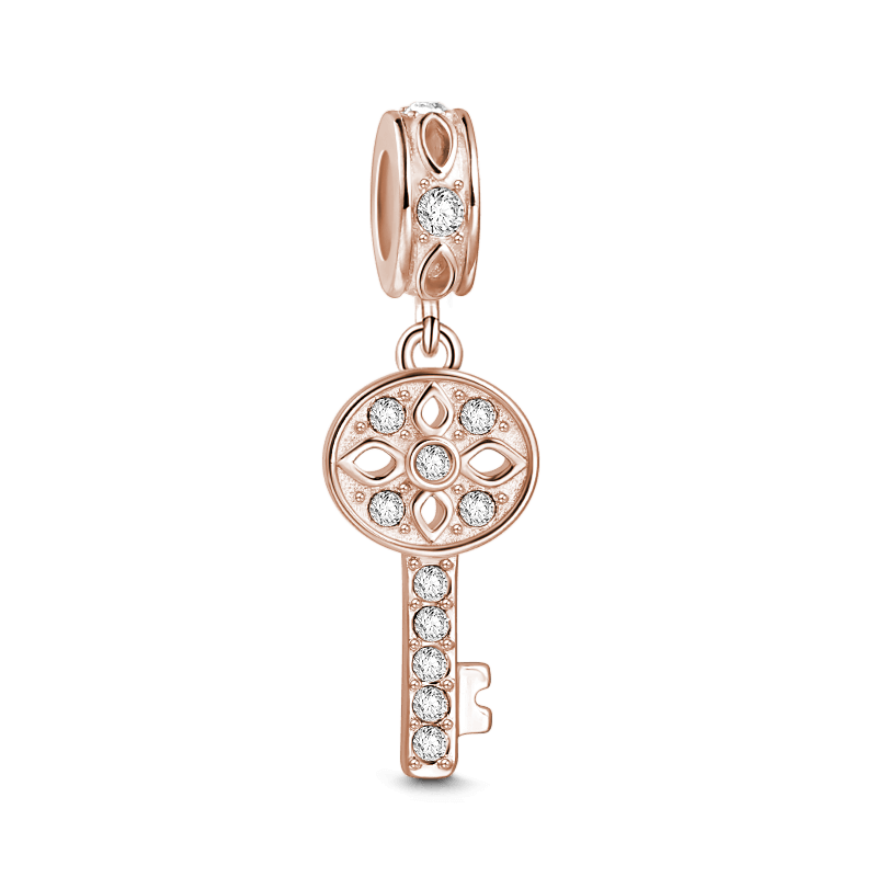 Flower Key Charm Rose Gold Plated Silver - soufeelus