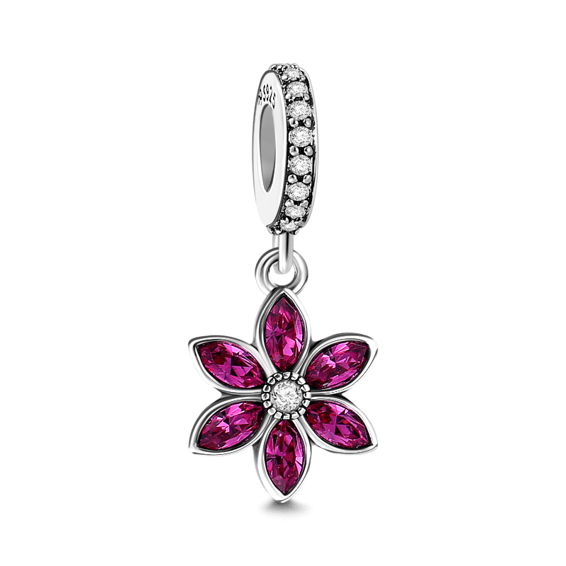 Rose Pink Flower Dangle Charm Silver - soufeelus