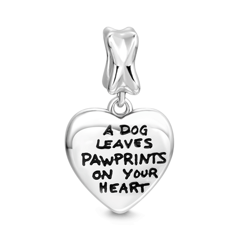 A Dog Leaves Pawprints on Your Heart Dangle Charm Silver - soufeelus