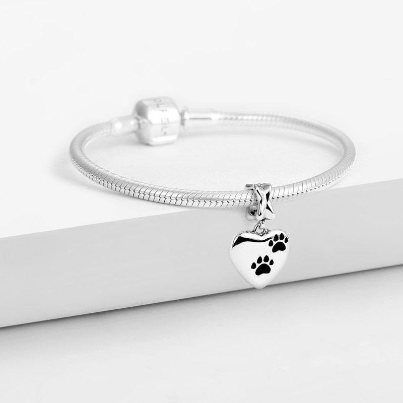 A Dog Leaves Pawprints on Your Heart Dangle Charm Silver - soufeelus