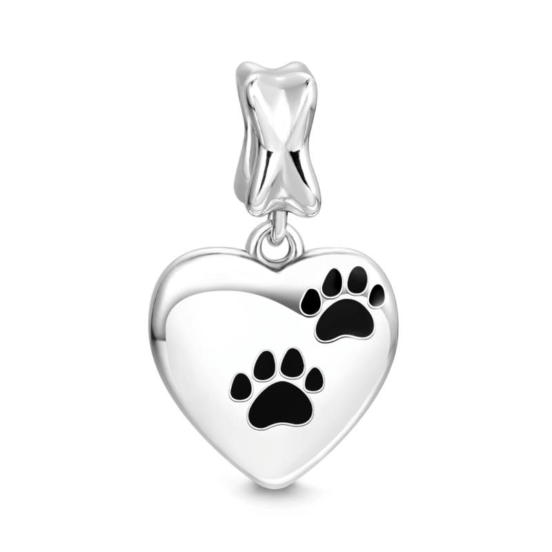 A Dog Leaves Pawprints on Your Heart Dangle Charm Silver - soufeelus