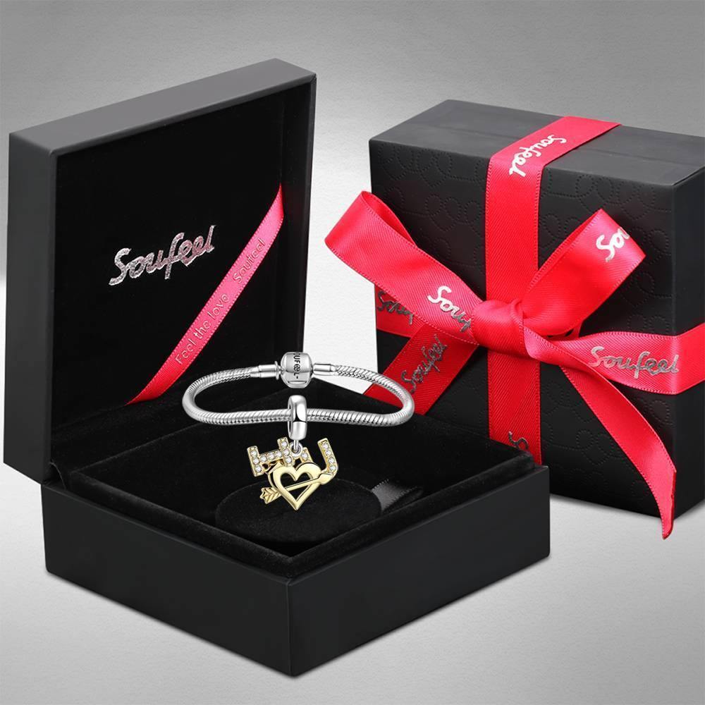 I Love You  Dangle Charm 14k Gold Plated Silver Soufeel Crystal - soufeelus