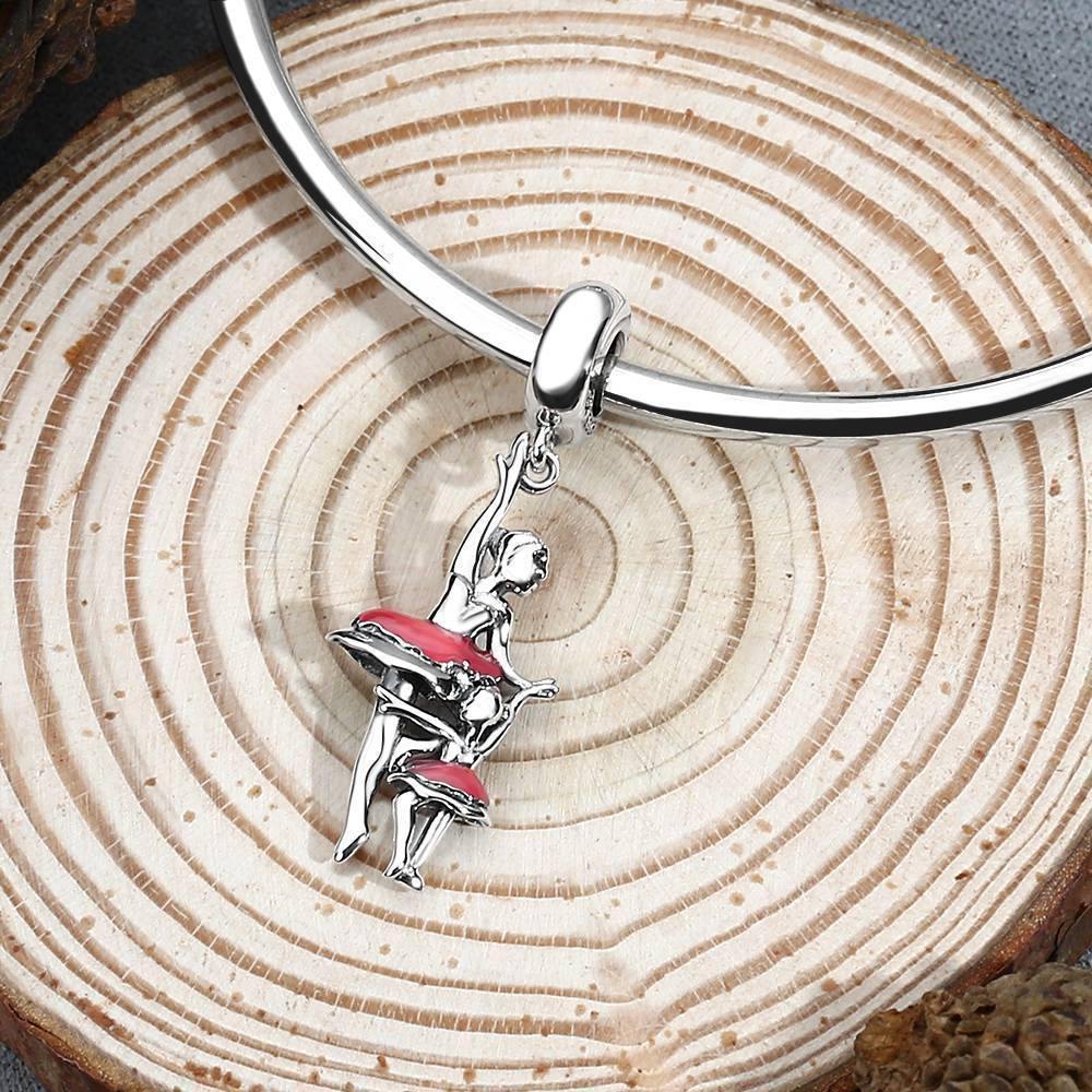 Mother-child Ballet Dangle Charm Silver - soufeelus