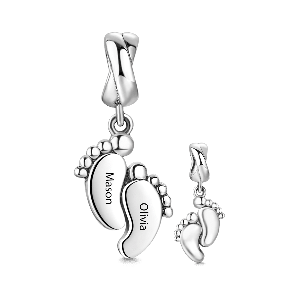 Engraved Baby Feet Dangle Charm Silver - soufeelus