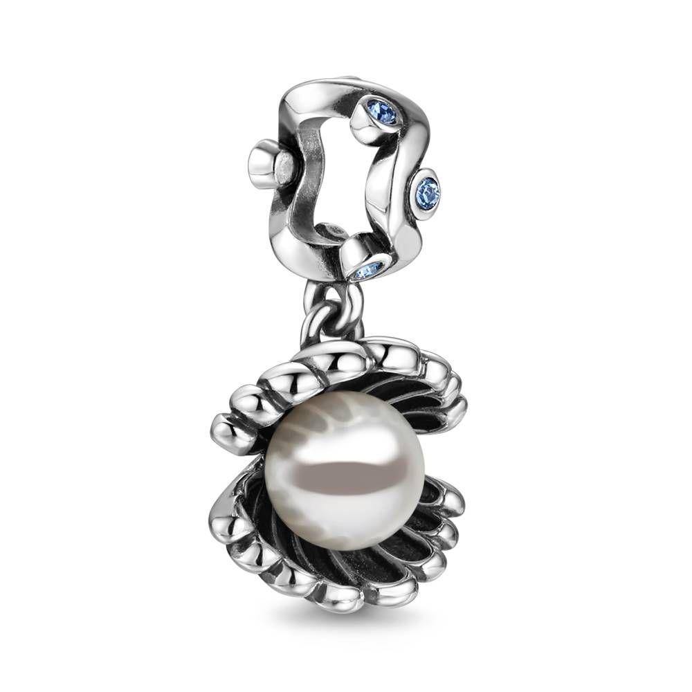 Sparkling Pearl Shell Charm  Blue Silver - soufeelus