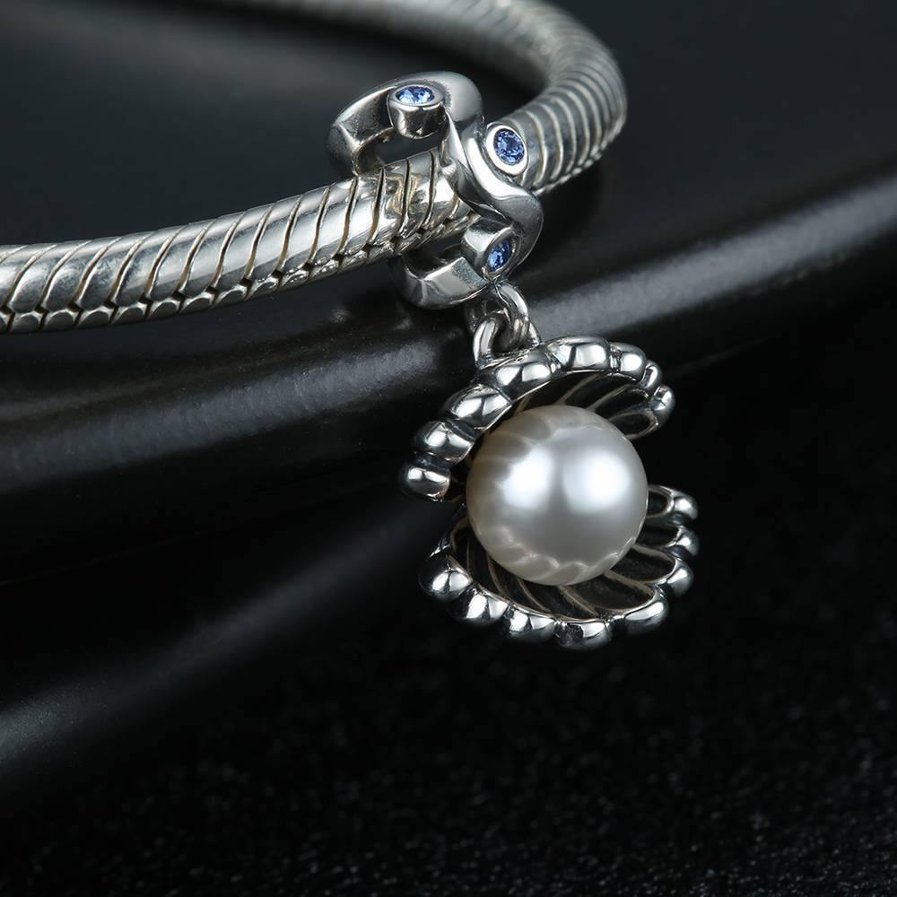 Sparkling Pearl Shell Charm  Blue Silver - soufeelus