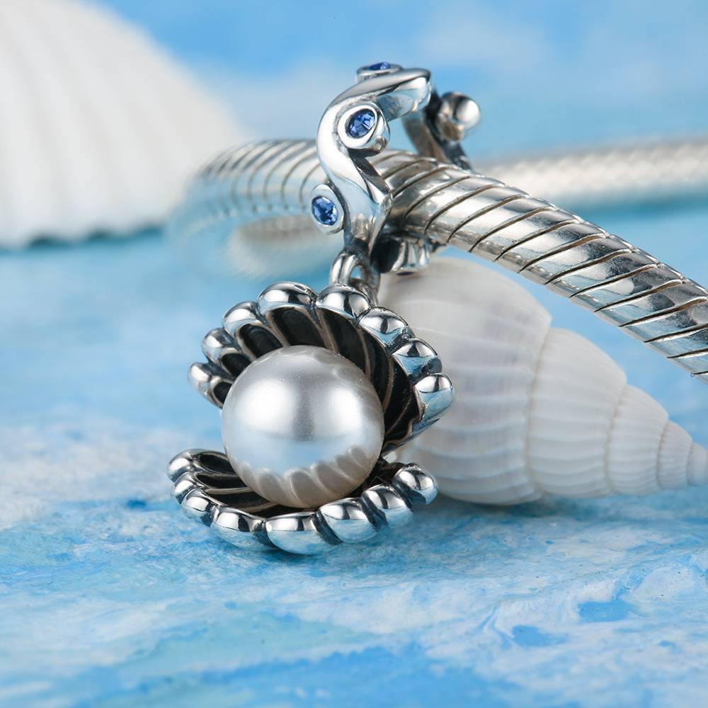 Sparkling Pearl Shell Charm  Blue Silver - soufeelus