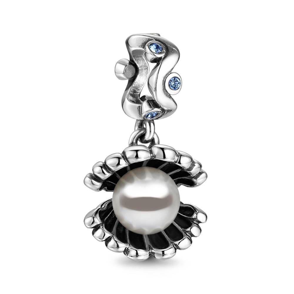 Sparkling Pearl Shell Charm  Blue Silver - soufeelus