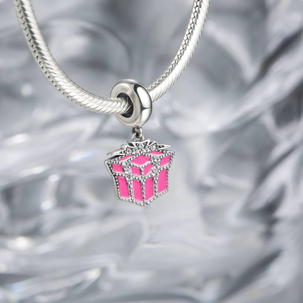 Pink Gift Box Charm Silver Soufeel Crystal - soufeelus