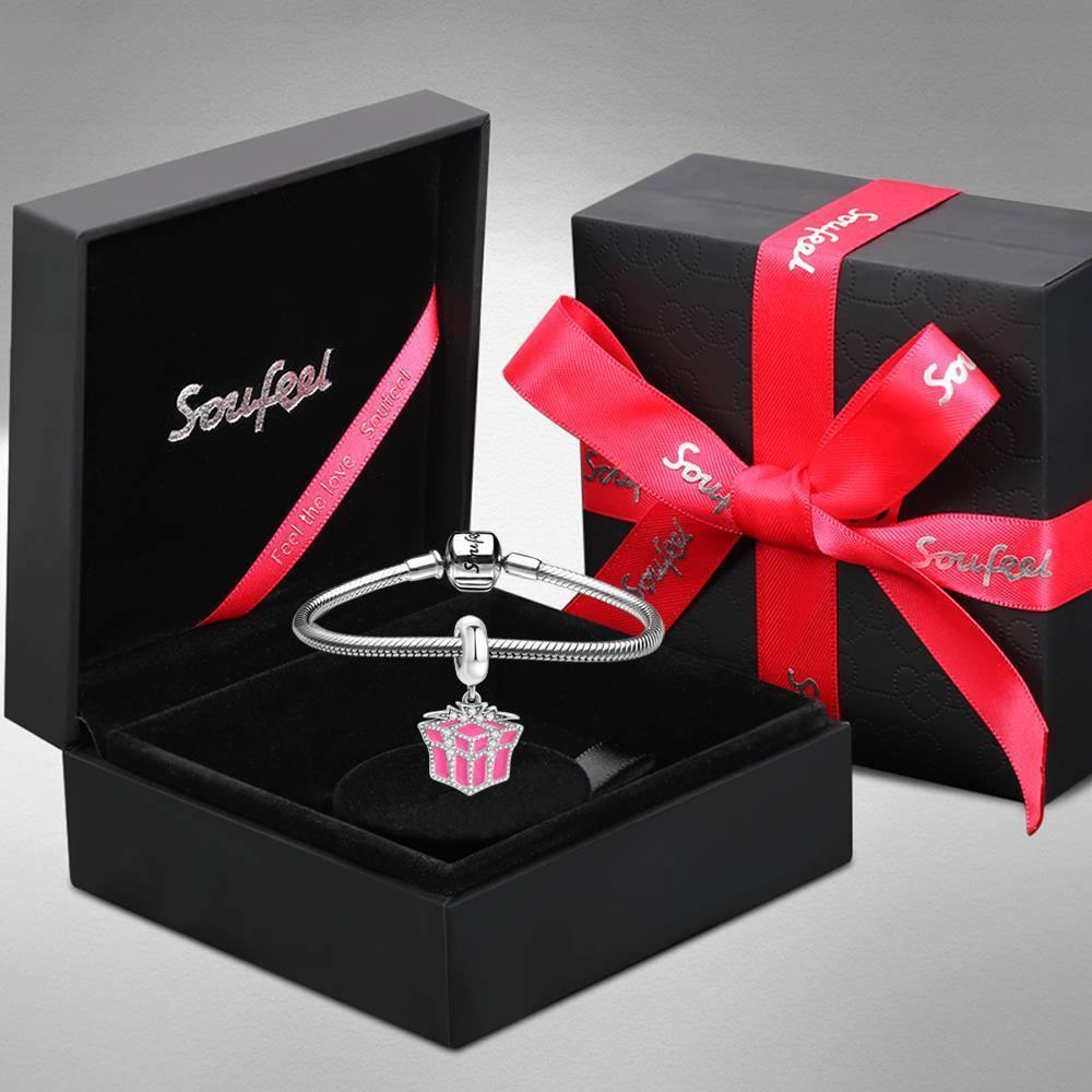 Pink Gift Box Charm Silver Soufeel Crystal - soufeelus