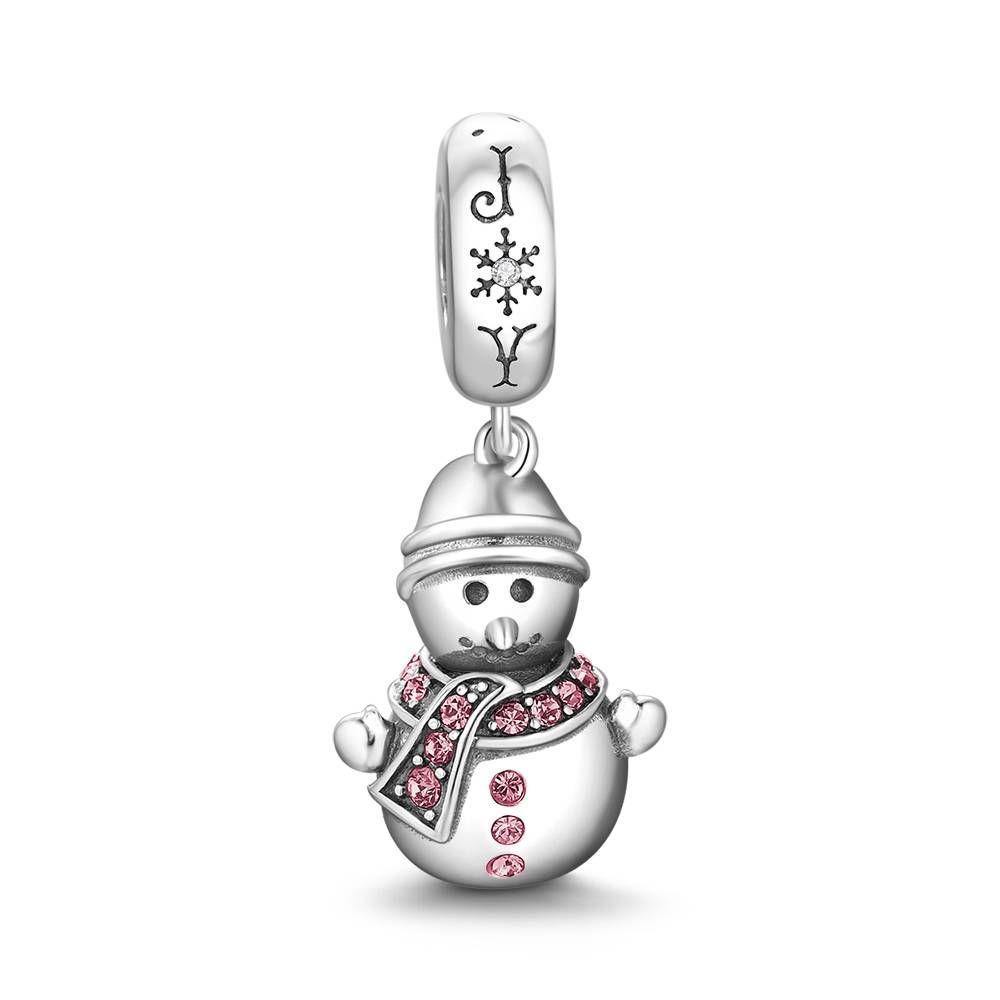 Snowman Couple Charm silver Christmas Gift Pink - soufeelus