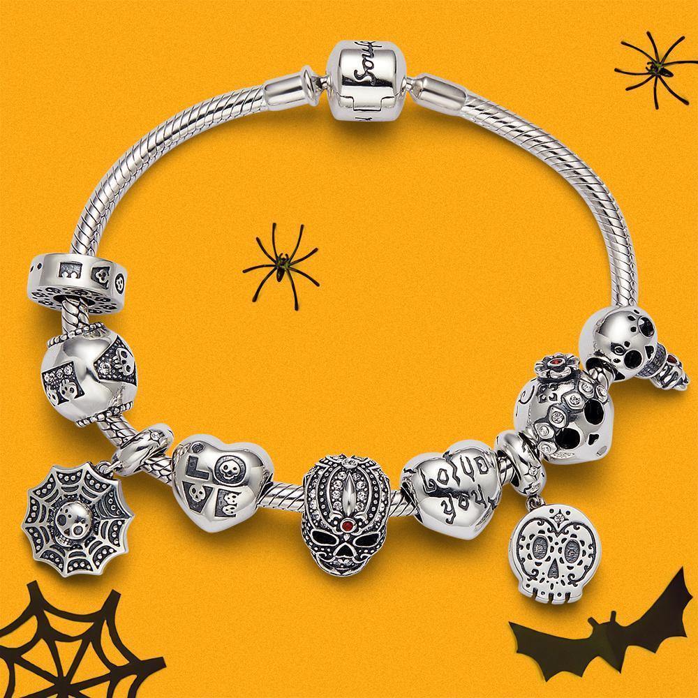 Love You with Little Skull Charm Gift Silver - soufeelus